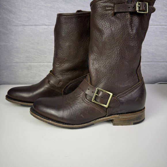 Vintage Brown Leather Moto Boots Women's 6 Buckle Made in‎ USA - Picture 2 of 13